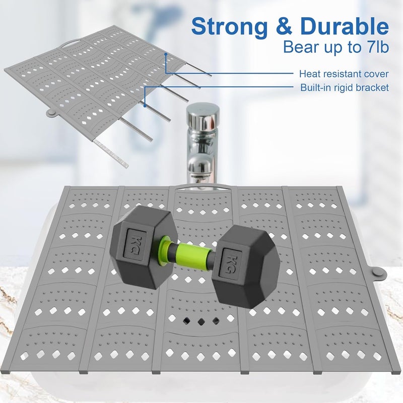 Mofason Bathroom Sink Top Cover Space Saver,Silicone Makeup Organizer Mat for Over Countertop,Small Bathroom Must Haves Accessories Rv Camper Travel Foldable Gadgets-Grey - Image 3